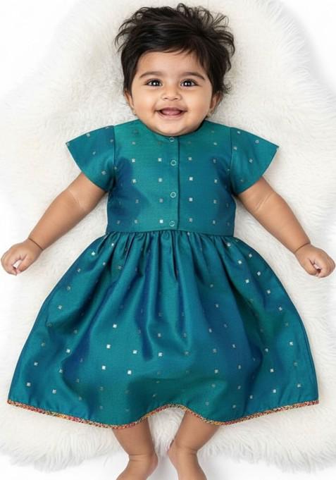 Green Embroidered Blended Lehenga Choli For Girls