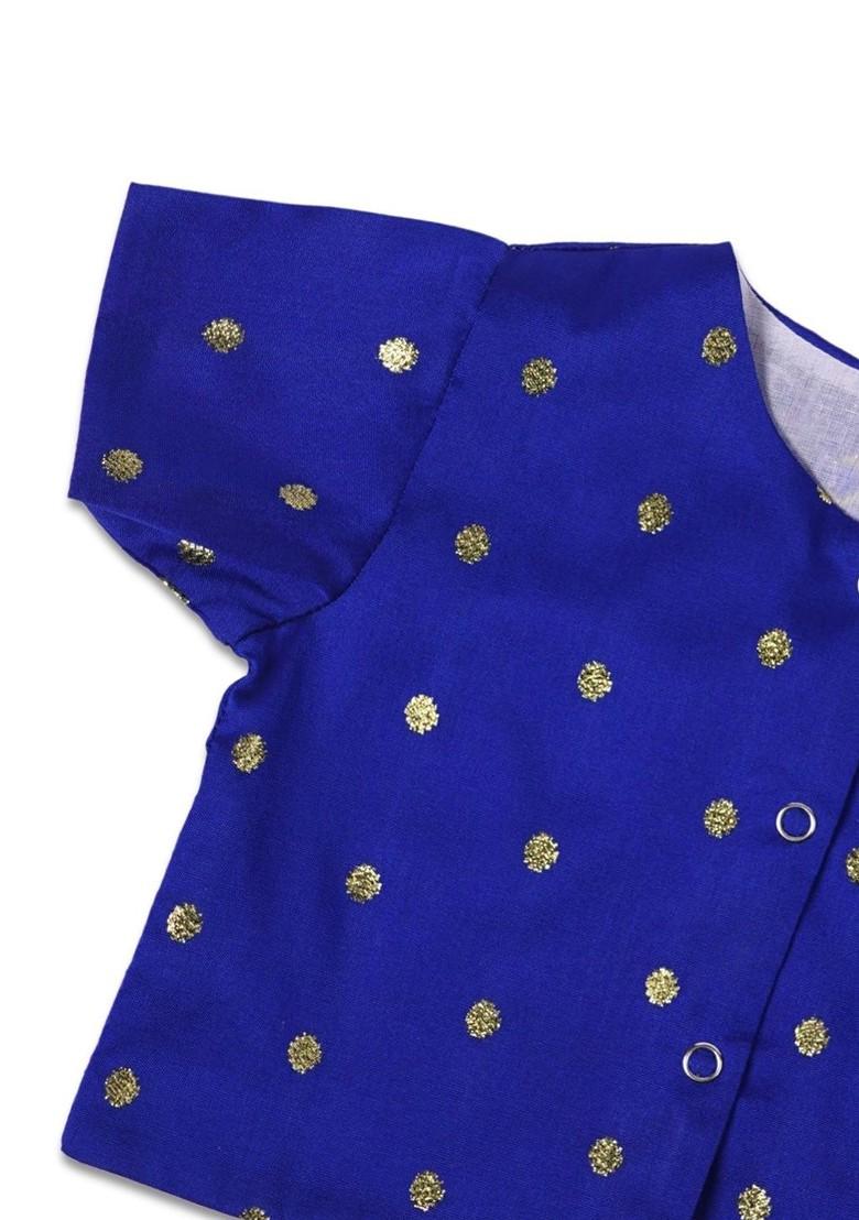 Blue Zari Blended Lehenga Choli For Girls - Indya