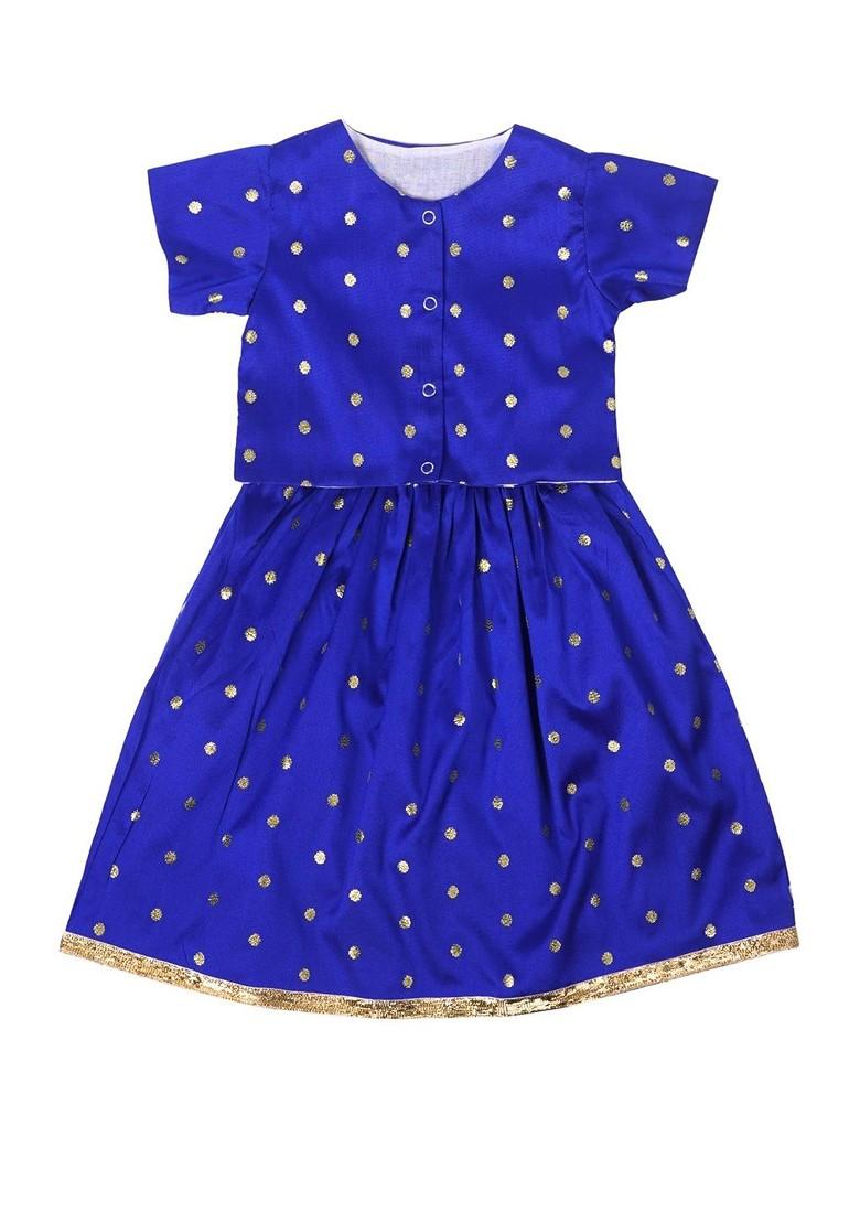 Blue Zari Blended Lehenga Choli For Girls - Indya