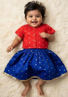 Blue Zari Blended Lehenga Choli For Girls