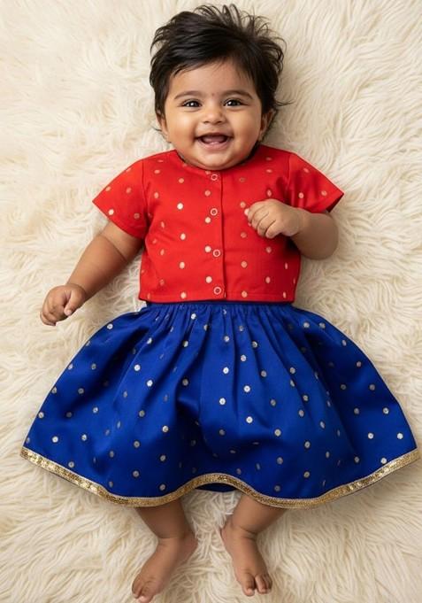 Blue Zari Blended Lehenga Choli For Girls — view on Indya