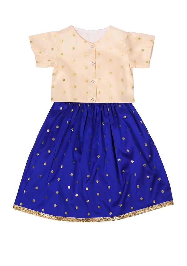 Blue Zari Blended Lehenga Choli For Girls - Indya