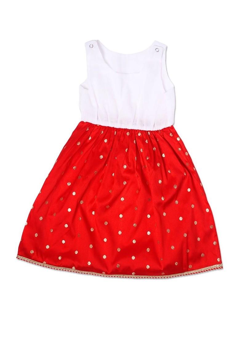 Red Zari Blended Lehenga Choli For Girls - Indya