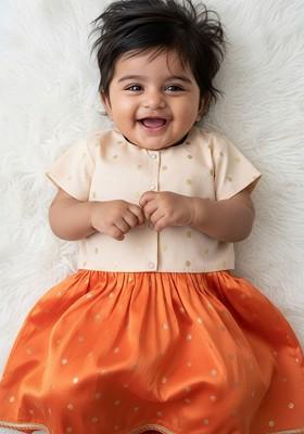 Orange Zari Blended Lehenga Choli For Girls