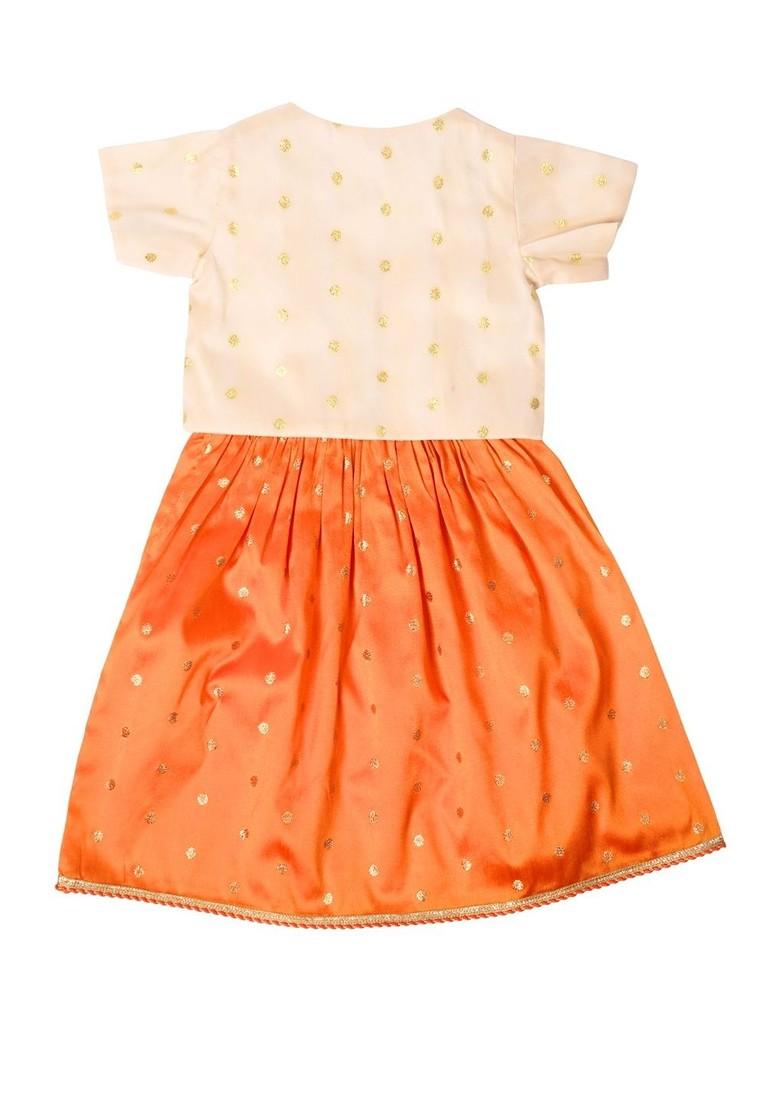 Orange Zari Blended Lehenga Choli For Girls - Indya