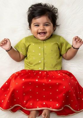 Red Zari Blended Lehenga Choli For Girls