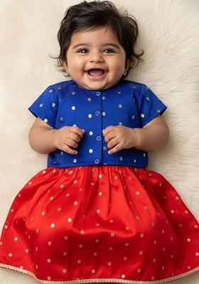 Red Zari Blended Lehenga Choli For Girls