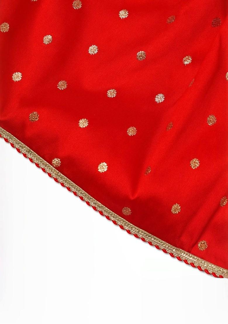 Red Zari Blended Lehenga Choli For Girls - Indya