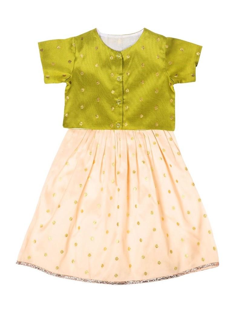 Off White Embroidered Blended Lehenga Choli For Girls - Indya