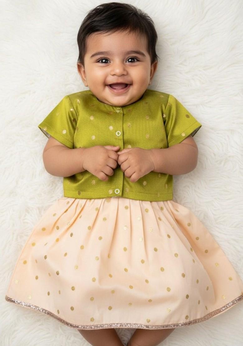 Off White Embroidered Blended Lehenga Choli For Girls - Indya