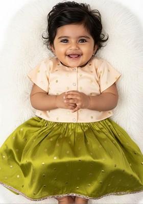 Green Zari Blended Lehenga Choli For Girls