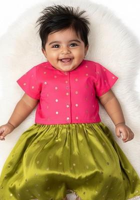 Green Embroidered Cotton Blend Lehenga Choli For Girls