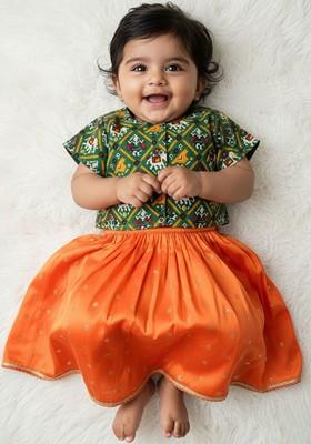 Orange Zari Blended Lehenga Choli For Girls