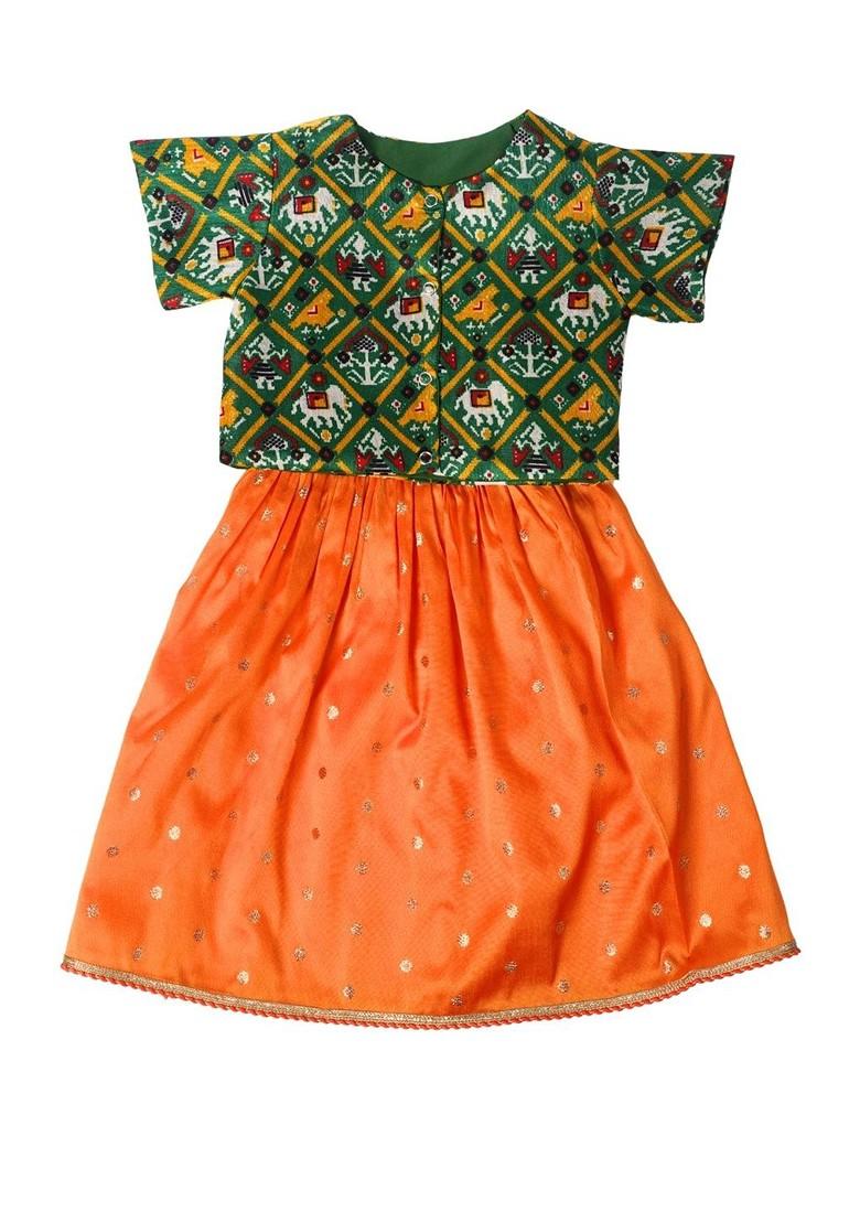 Orange Zari Blended Lehenga Choli For Girls - Indya