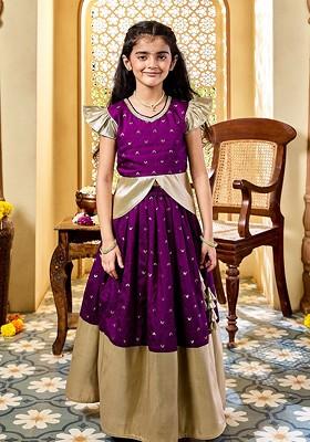 Purple Embroidered Silk Lehenga Choli For Girls