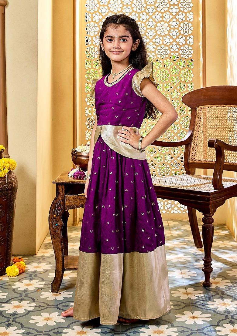 Purple Embroidered Silk Lehenga Choli For Girls - Indya