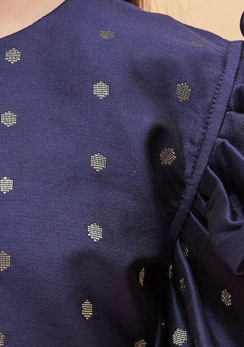 Navy Blue Embroidered Blended Lehenga Choli For Girls - Indya