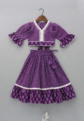 Purple Printed Blended Lehenga Choli For Girls