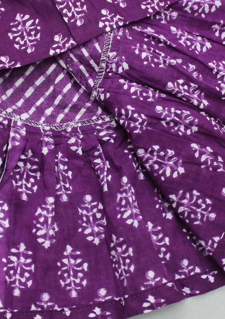 Purple Printed Blended Lehenga Choli For Girls - Indya