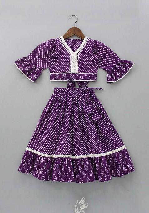 Purple Printed Blended Lehenga Choli For Girls — view on Indya