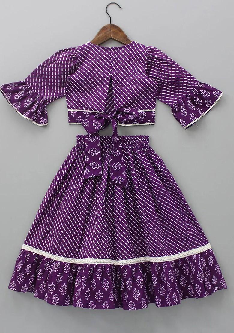 Purple Printed Blended Lehenga Choli For Girls - Indya