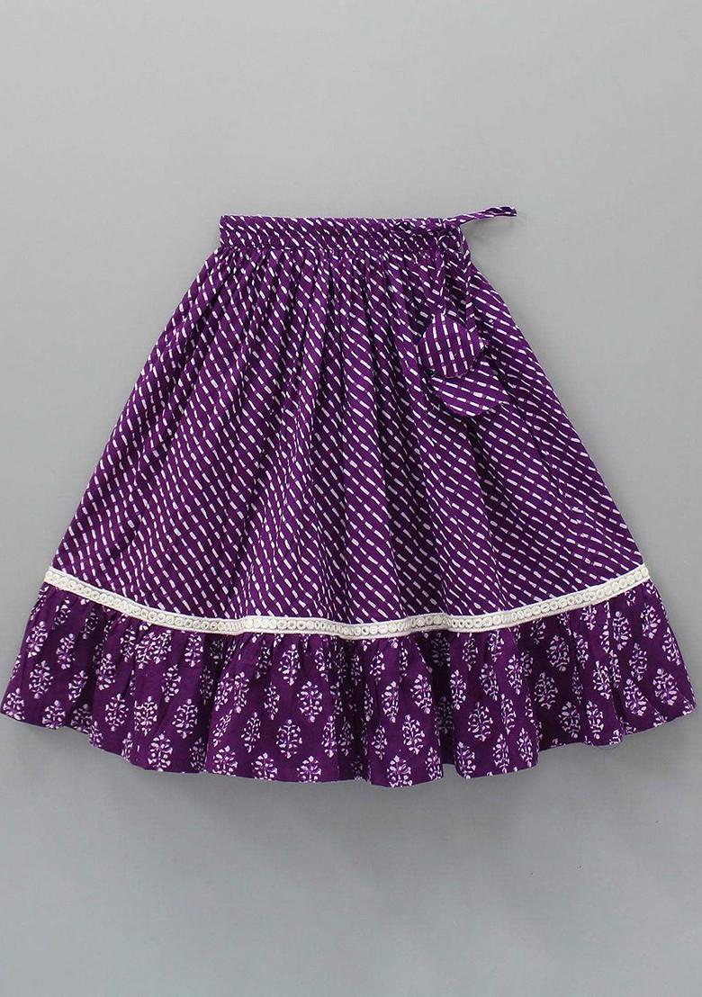 Purple Printed Blended Lehenga Choli For Girls - Indya