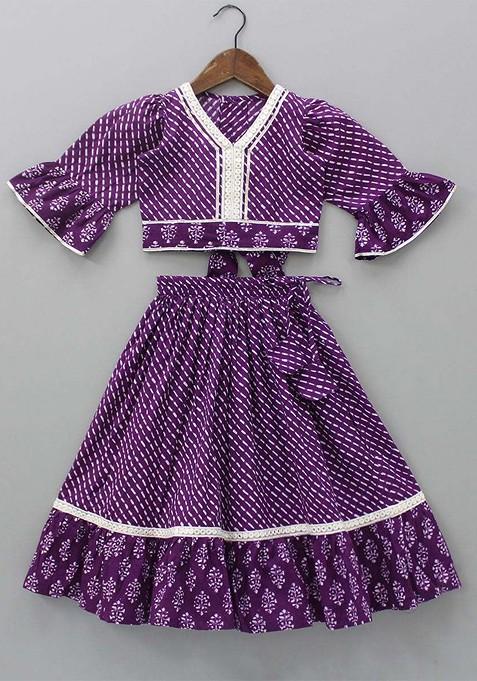 Purple Printed Blended Lehenga Choli For Girls — view on Indya