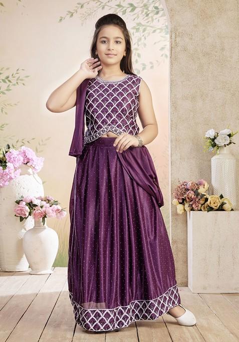 Purple Embroidered Georgette Lehenga Choli For Girls — view on Indya
