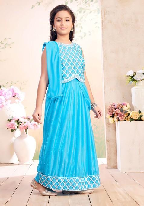 Blue Printed Georgette Lehenga Choli For Girls — view on Indya