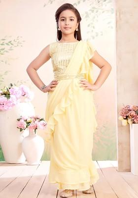 Yellow Embellished Georgette Lehenga Choli For Girls