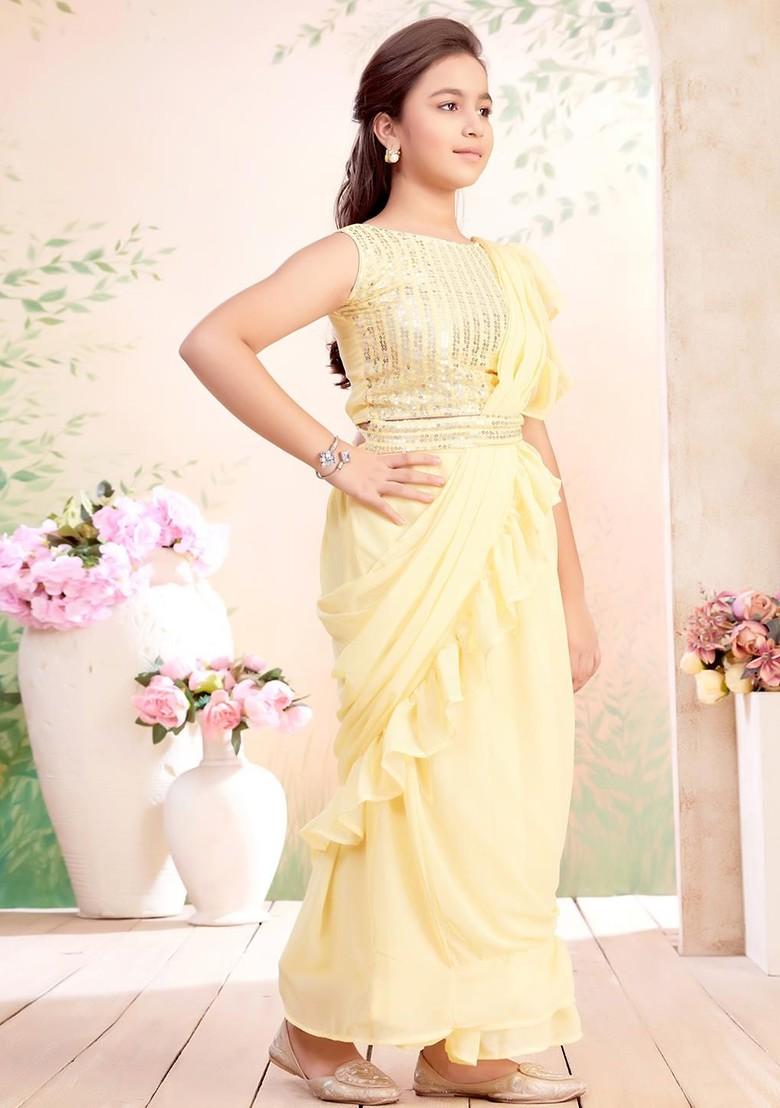 Yellow Embellished Georgette Lehenga Choli For Girls - Indya
