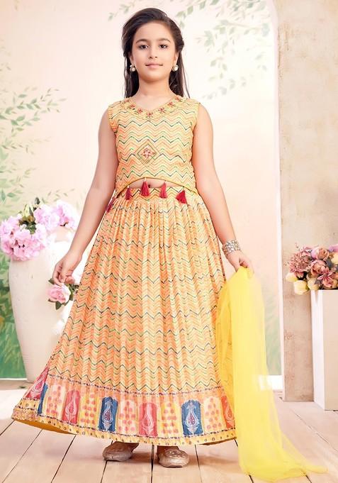 Yellow Printed Blended Lehenga Choli For Girls — view on Indya