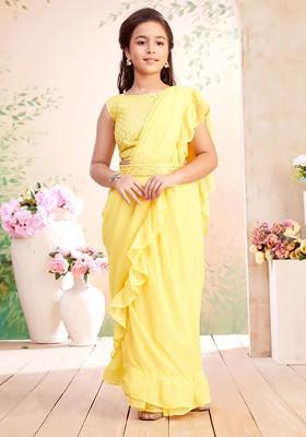 Yellow Embellished Blended Lehenga Choli For Girls