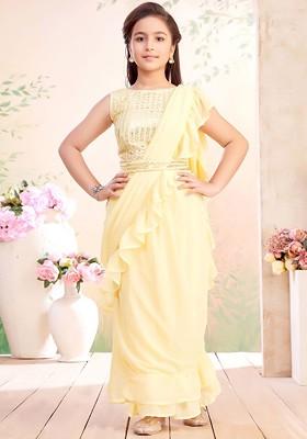 Yellow Embellished Blended Lehenga Choli For Girls