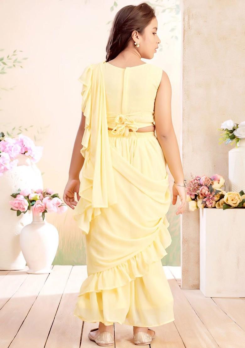 Yellow Embellished Blended Lehenga Choli For Girls - Indya