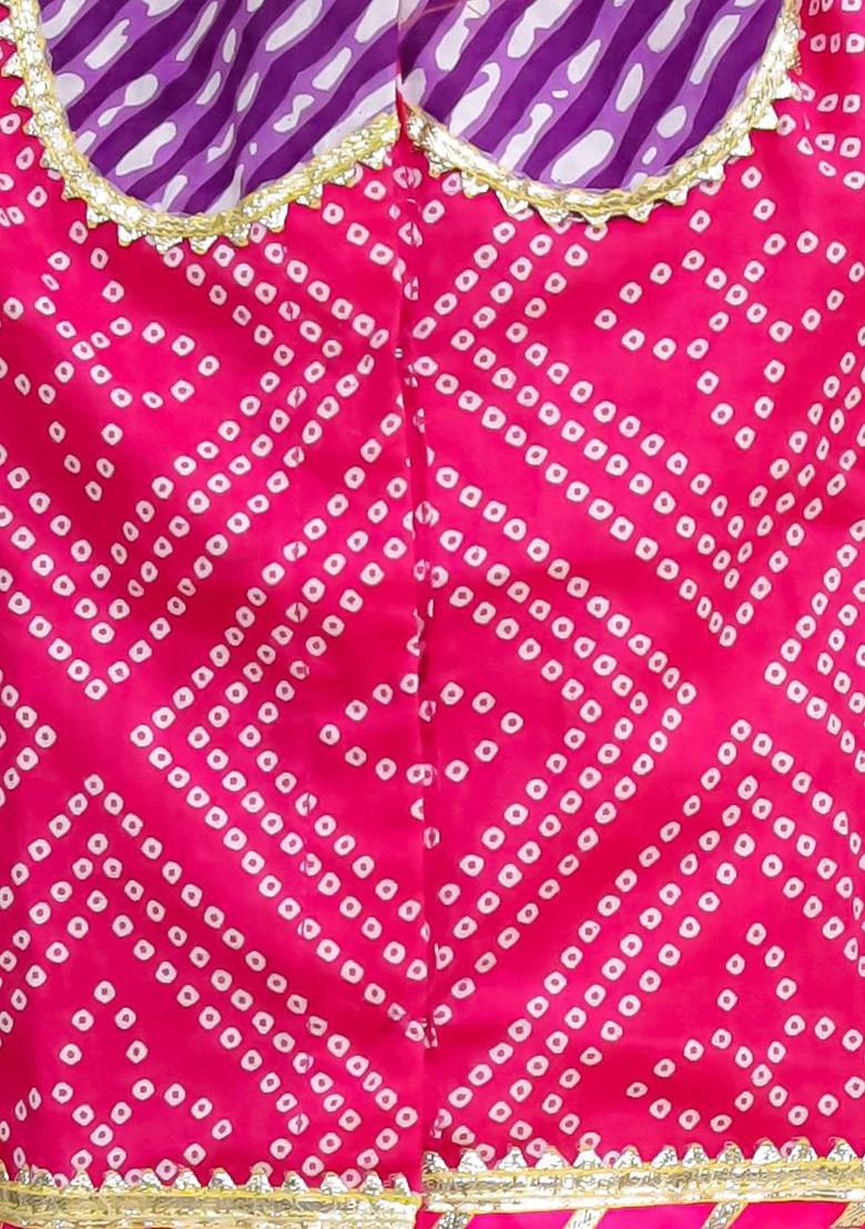 Pink Printed Cotton Blend Lehenga Choli For Girls - Indya