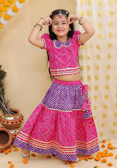 Pink Printed Cotton Blend Lehenga Choli For Girls — view on Indya