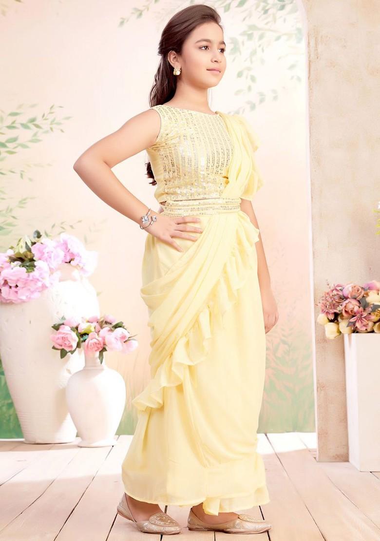 Yellow Embellished Silk Lehenga Choli For Girls - Indya