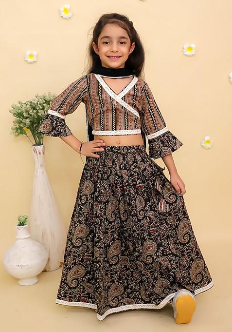 Black Printed Cotton Blend Lehenga Choli For Girls — view on Indya