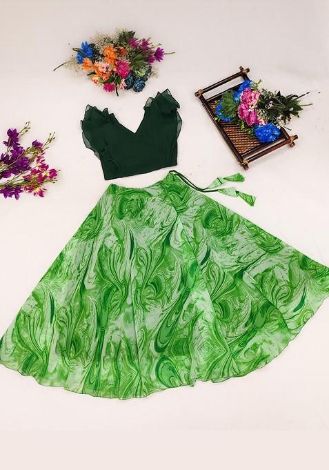 Green Embroidered Georgette Lehenga Choli For Girls — view on Indya
