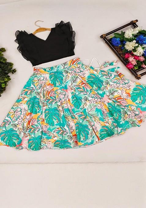 Sea Green Embroidered Viscose Lehenga Choli For Girls — view on Indya