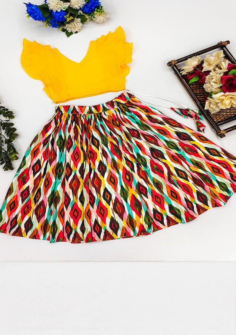 Yellow Embroidered Viscose Lehenga Choli For Girls - Indya