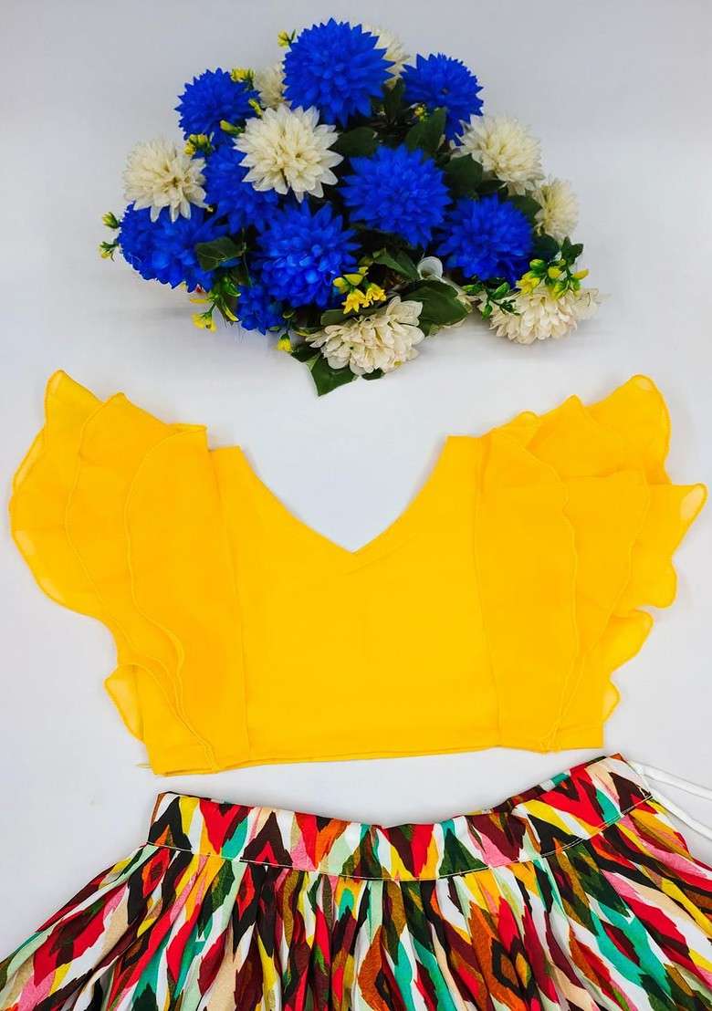 Yellow Embroidered Viscose Lehenga Choli For Girls - Indya
