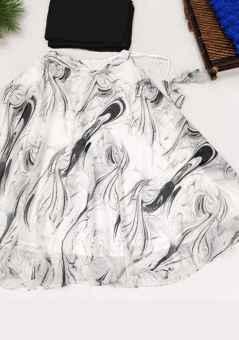 White Embroidered Georgette Lehenga Choli For Girls - Indya