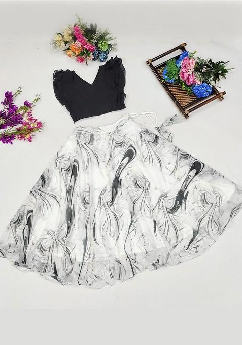 White Embroidered Georgette Lehenga Choli For Girls