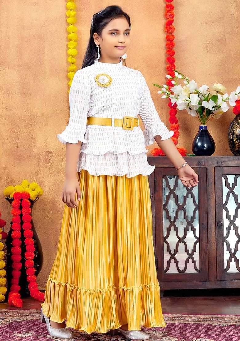 White Embroidered Net Lehenga Choli For Girls - Indya