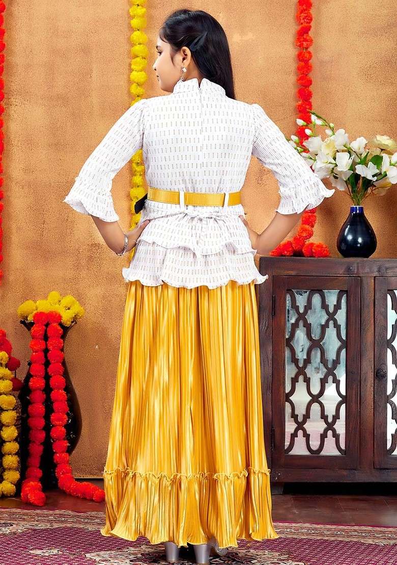 White Embroidered Net Lehenga Choli For Girls - Indya