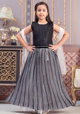 Black Embroidered Silk Lehenga Choli For Girls