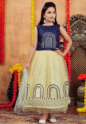 Navy Blue Embroidered Net Lehenga Choli For Girls
