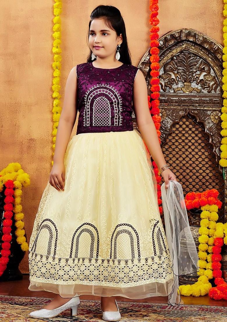 Purple Embroidered Net Lehenga Choli For Girls - Indya